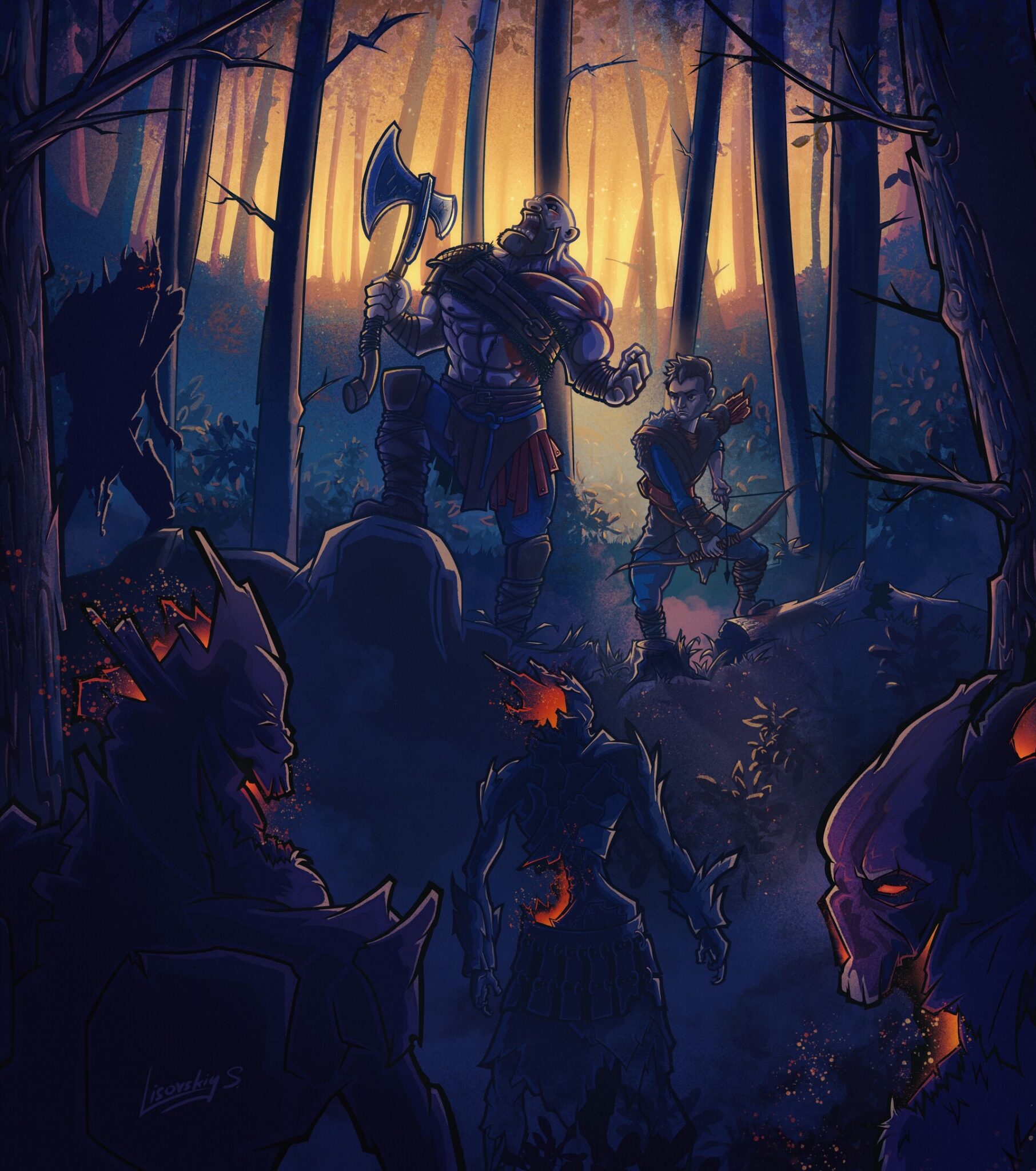 “Kratos and Atreus in the Forest” by Stas Lisovskiy