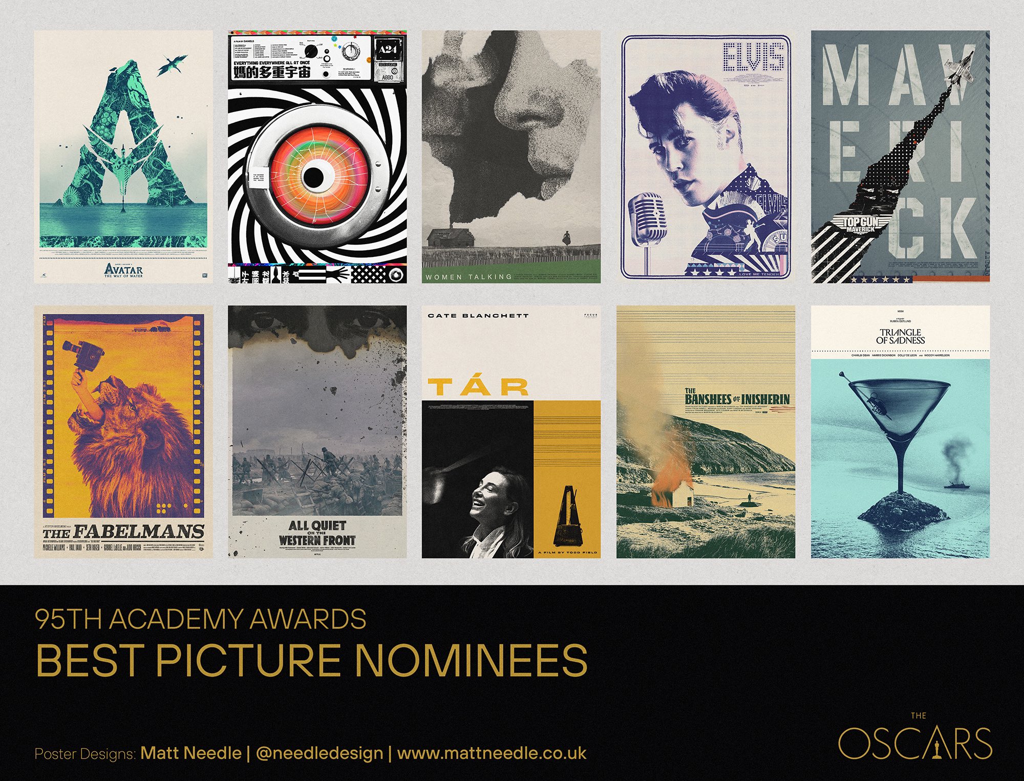 Poster Series by Matt Needle Celebrates the Oscars 2023 Best Picture Nominees